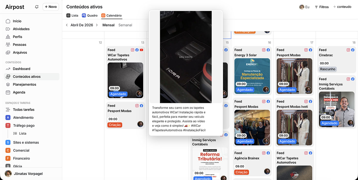 Painel da Airpost - Gestão de Redes Sociais