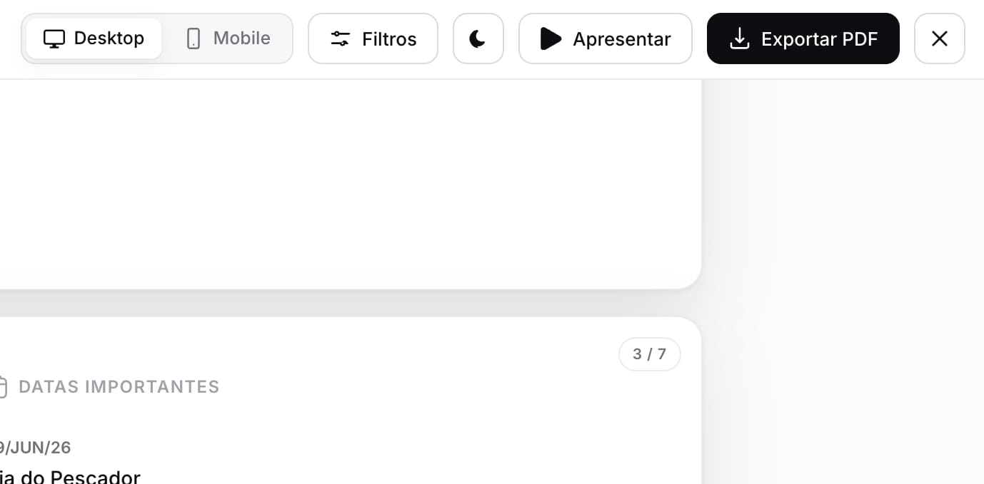 Exportação em PDF