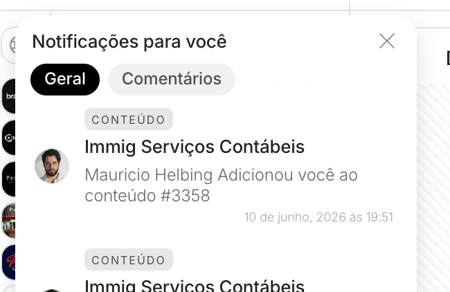 Notificações que chegam