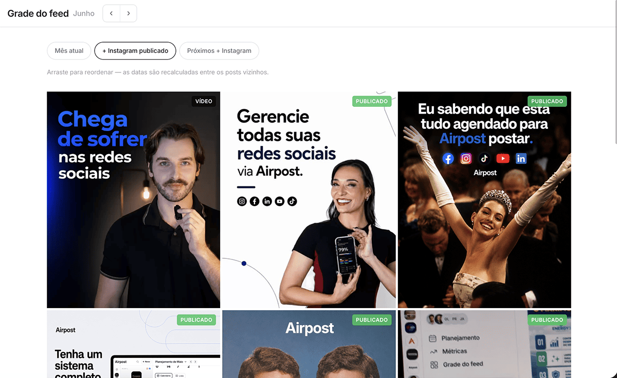 O mosaico do feed na sua frente