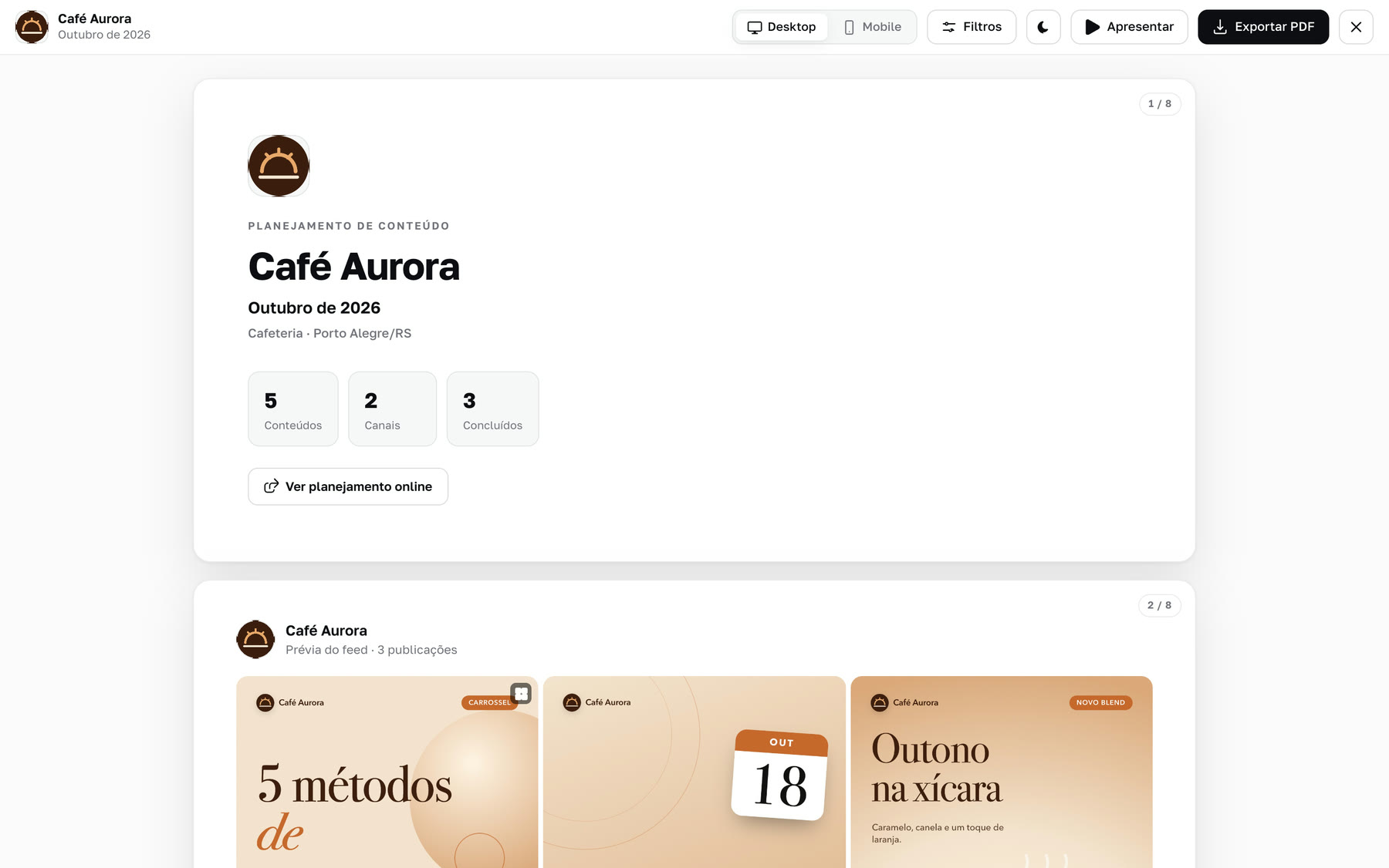 Apresentação do planejamento para o cliente