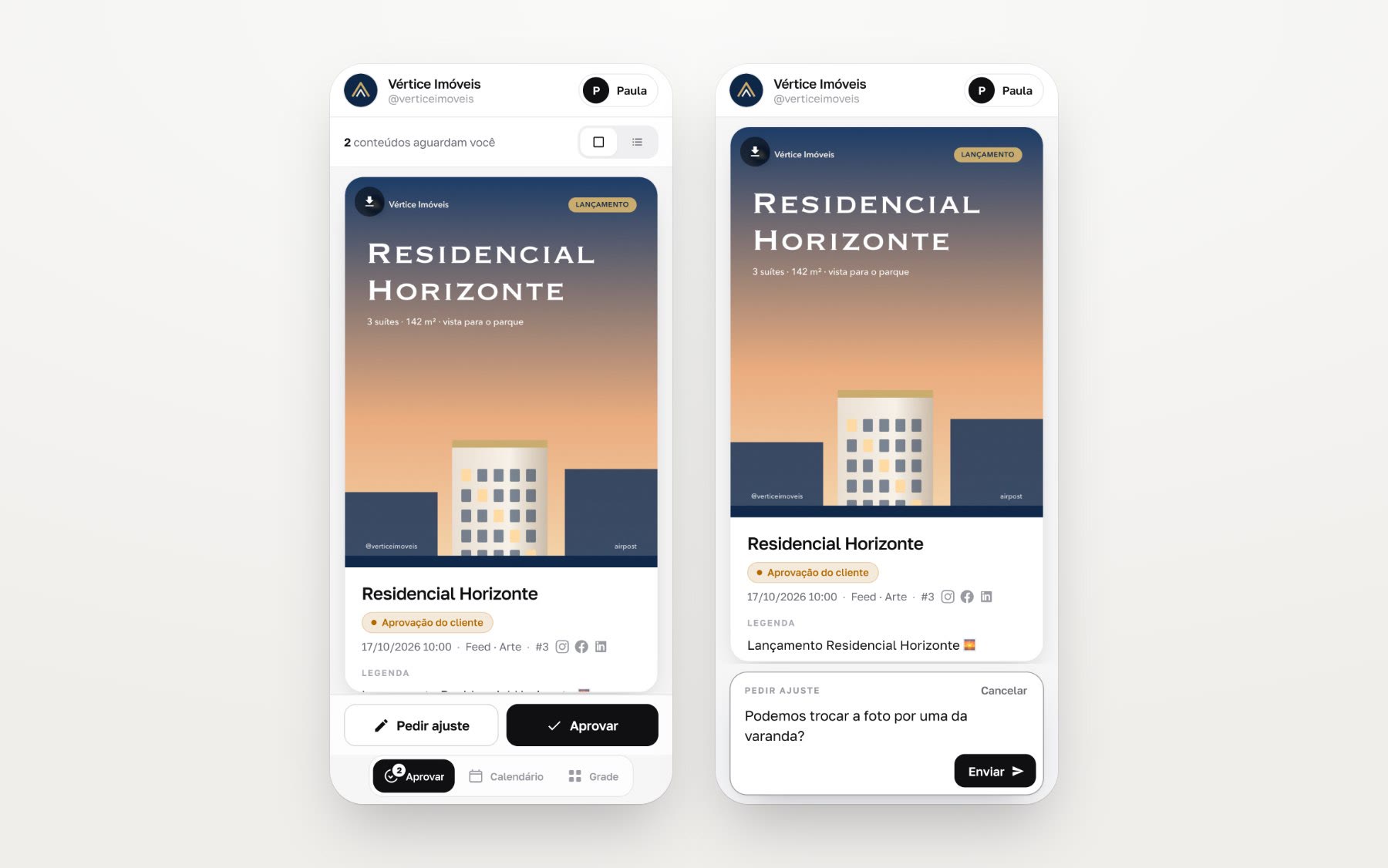Pedido de ajuste feito pelo cliente pelo celular