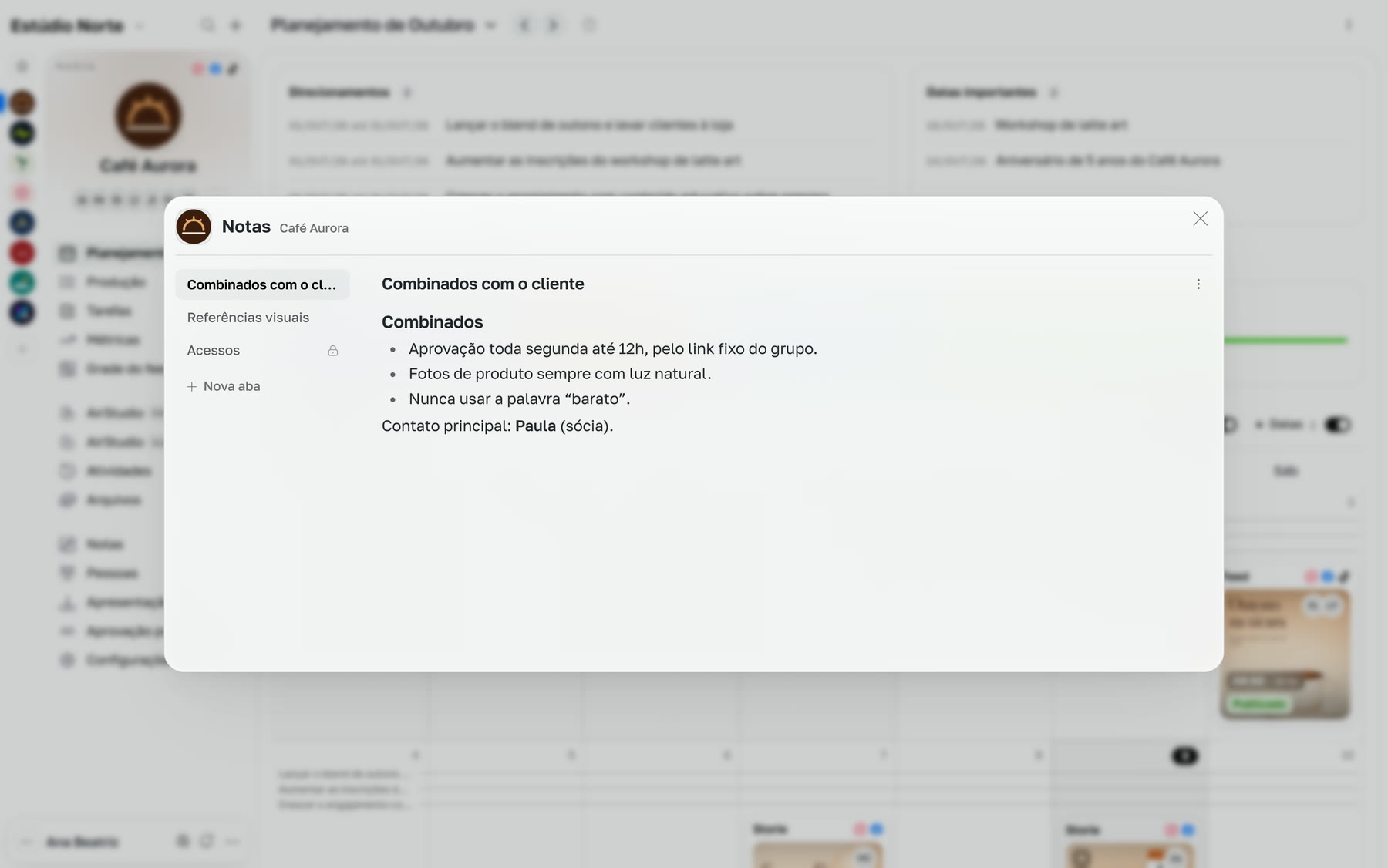 Notas da marca em abas